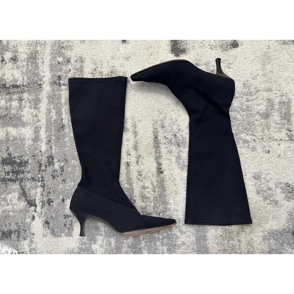 Donald J Pliner Black LUNA Boots High Stretch Fabric Kitten Heel Size 7 M - Picture 1 of 6